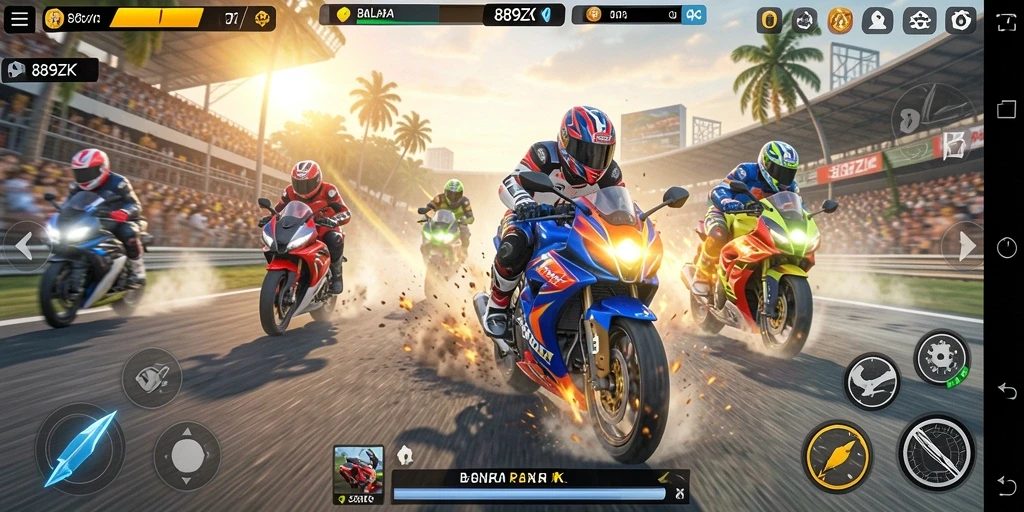 Tangkapan layar dari gameplay balapan motor yang seru dan menegangkan.