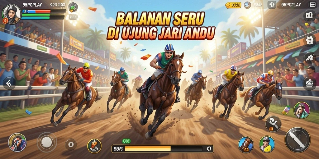Tangkapan layar 95PGPLAY menampilkan aksi balapan yang mendebarkan.