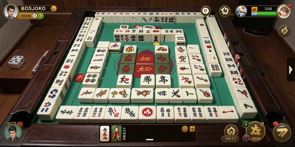Screenshot gameplay BOSJOKO menampilkan tantangan Mahjong yang mengasyikkan.