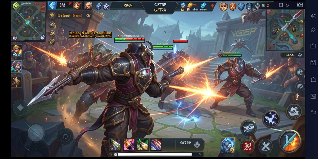 Gameplay MOBA yang seru dan dinamis dalam GIFTRP.