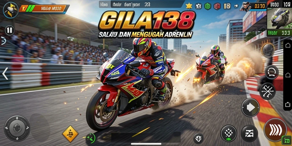 Tangkapan layar GILA138 menampilkan aksi balap motor yang mendebarkan.