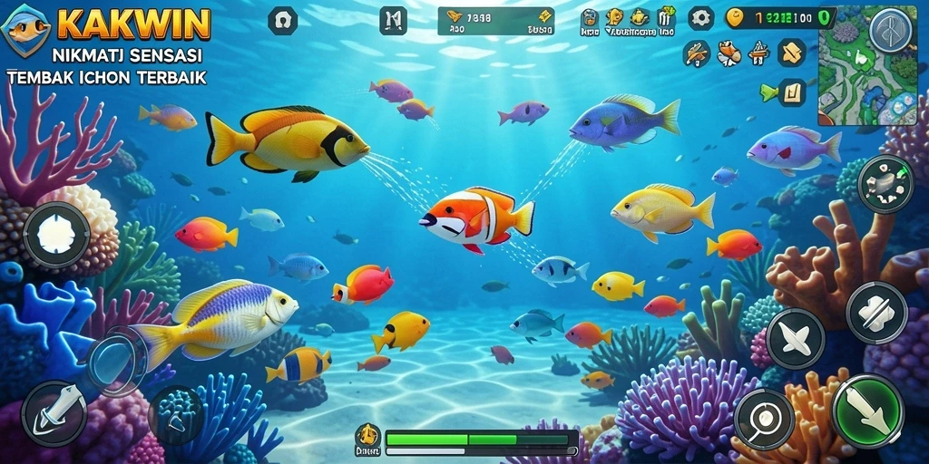 Gameplay KAKWIN yang menarik dengan berbagai pilihan ikan untuk ditangkap.